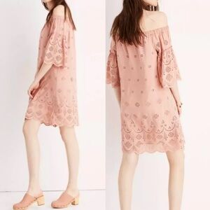 Madewell Women’s Bohemian Off the Shoulder Eyelet Scalloped Hemline Dress Size 8